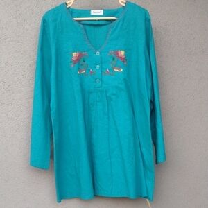 Amira Teal Embroidered Tunic L